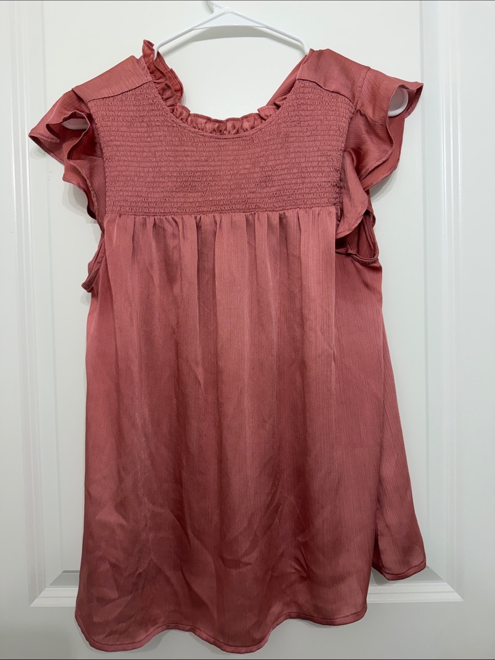 Women’s Ruffle Sleeve Smocked Yoke Top - Dusty Rose
